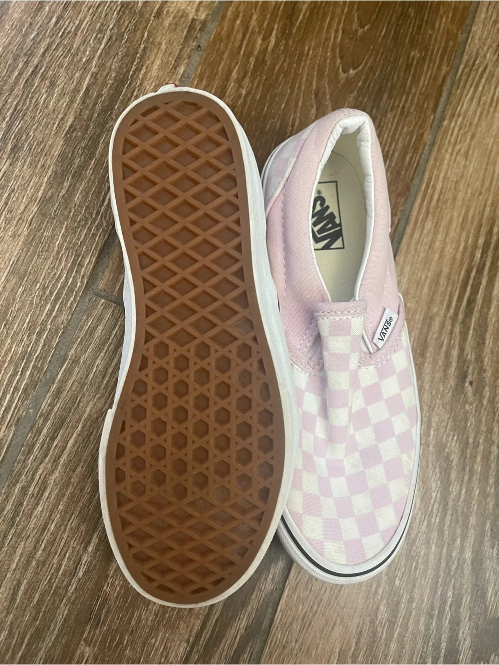 Vans Kids Classic Slip-On Checkerboard Sneakers - Light Pink & White Sz 3